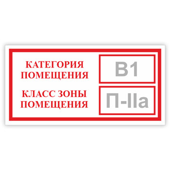 Знак «Категория помещения, класс зоны помещения», B05.1 (светоотражающий пластик, 300х150 мм)